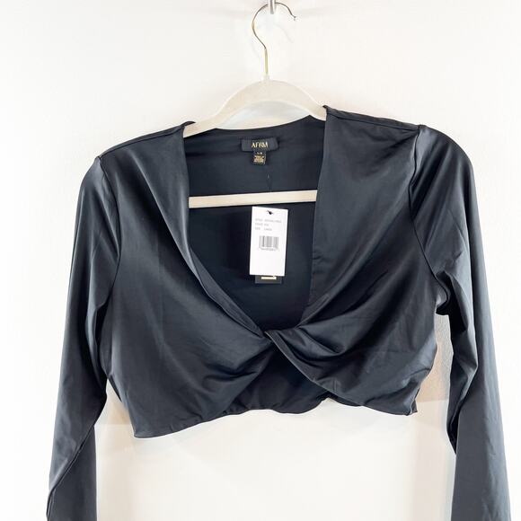 AFRM Nico Twist Front Long Sleeve Crop Top Black Large - Picture 4 of 7